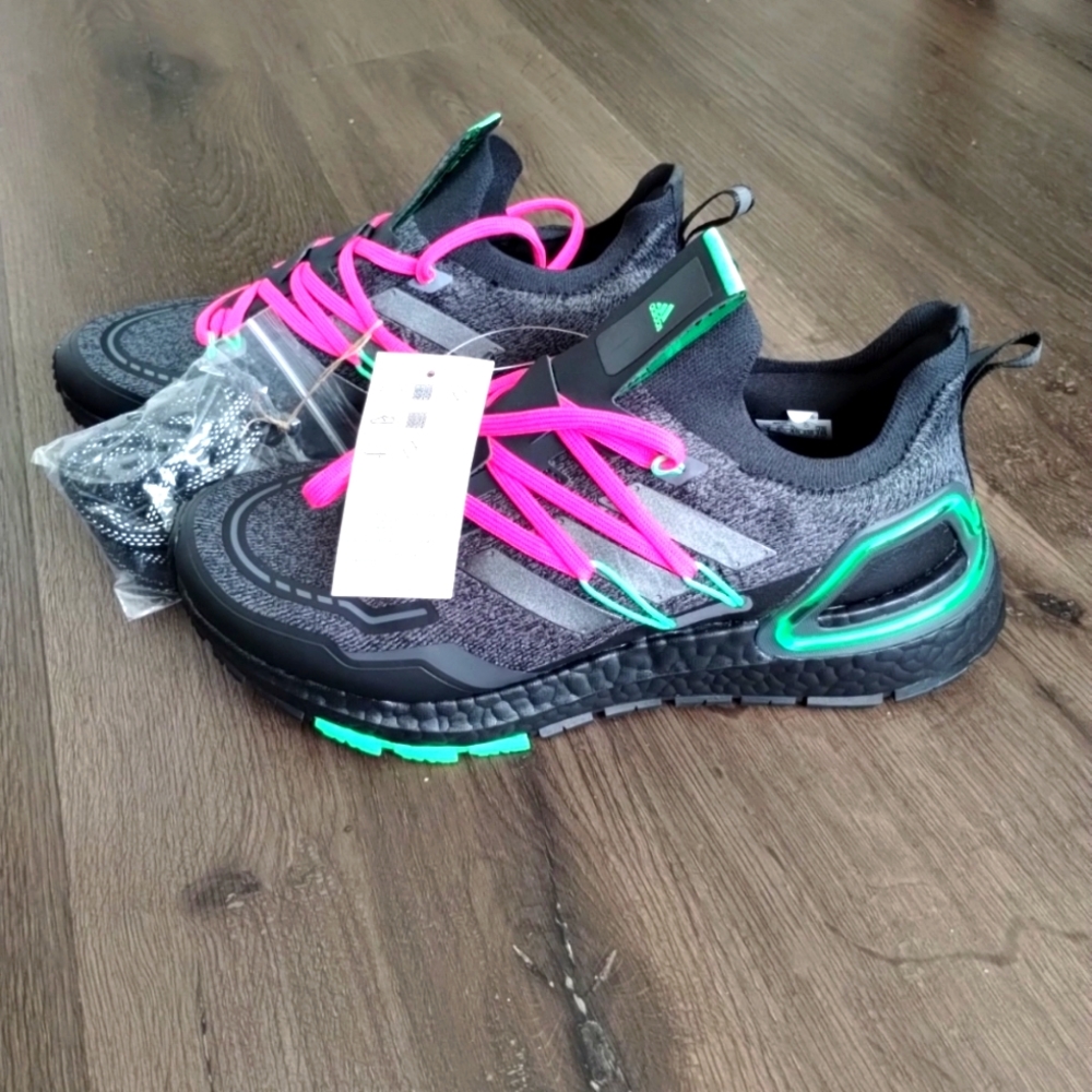 adidas Originals Athletic Shoes with Neon Pink and Green Accents